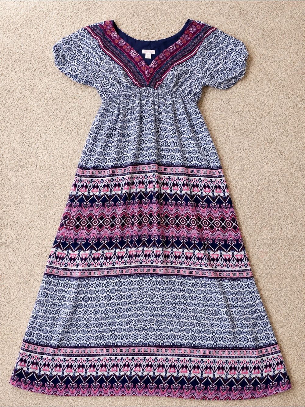 Xhilaration Navy and Pink Printed Maxi Dress